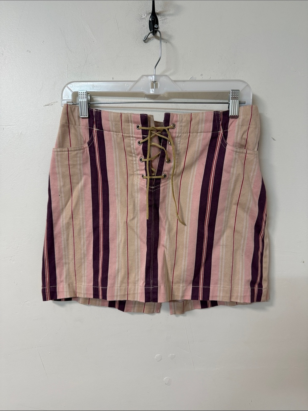Xhilaration Pink & Purple Striped Lace-Up Mini Skirt Y2K